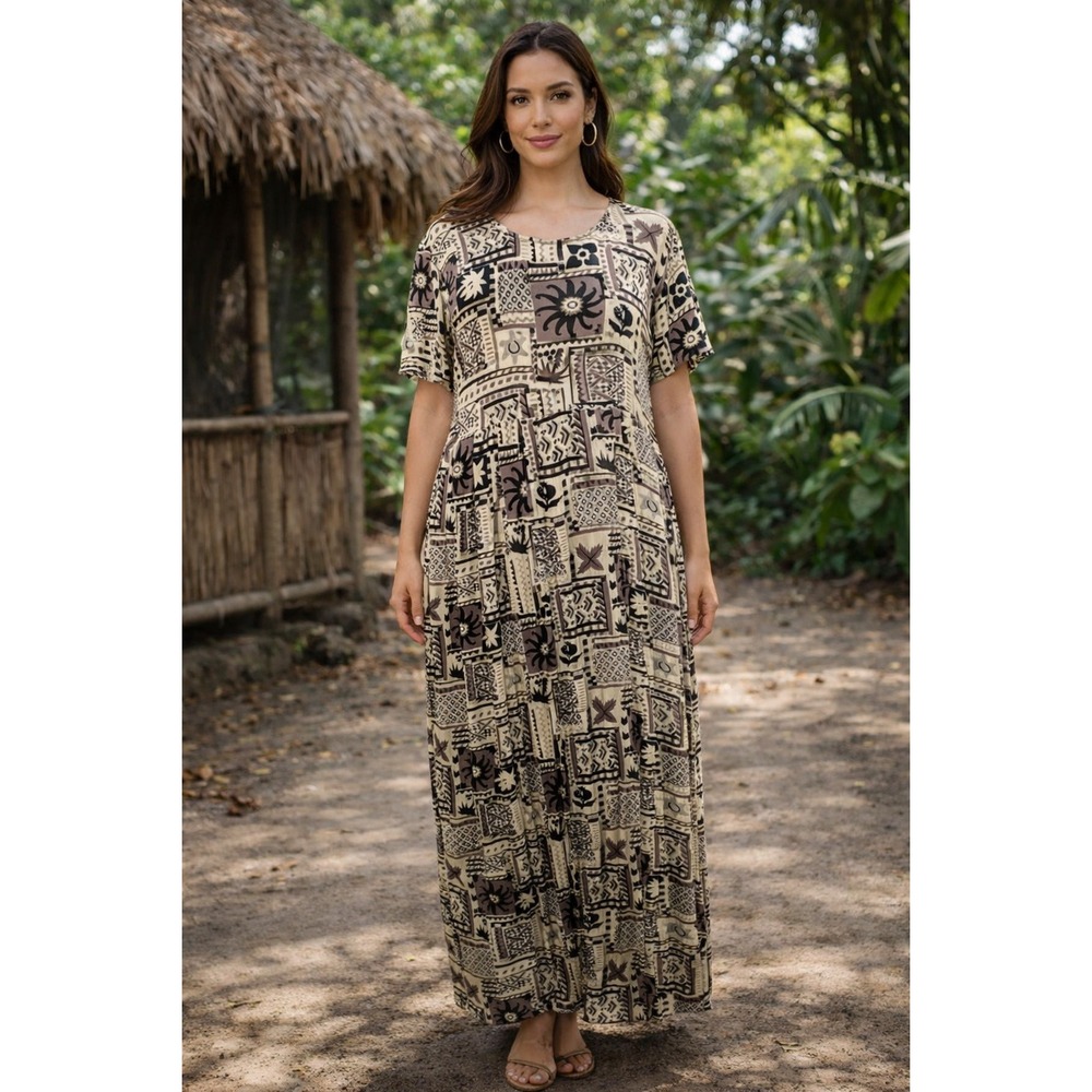 New Aura Shirt Dress Womsens Size M Patchwork Maxi Peasant Cottagecore Retro NWT
